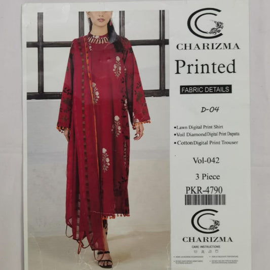 Lara Studio Charizma D-02 Lawn 3-Piece Suit | Digital Print Shirt, Voil Diamond Dupatta & Cotton Trouser – Vol 042