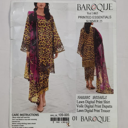 Lara Studio Baroque Vol-1465 Printed Essentials | Summer 25 3-Piece Lawn Suit – Digital Print Shirt, Voile Dupatta & Lawn Trouser