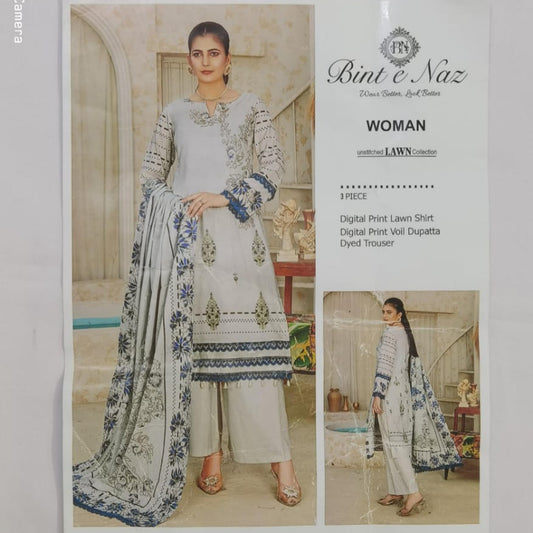 Bint E Naz Unstitched Lawn 3-Piece Suit | Digital Print Shirt, Voil Dupatta & Dyed Trouser – Better Look, Better Woman Collection