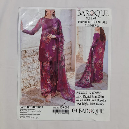 Lara Studio Baroque Vol-1465 | Printed Essentials Summer 25 3-Piece Lawn Suit – Digital Print Shirt, Voile Dupatta & Lawn Trouser