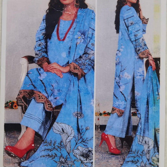Lara Studio – Maham Libas Premium Vol-1457 | Bana Dora Lawn Digital Print Suit with Voile Dupatta – PKR 3650