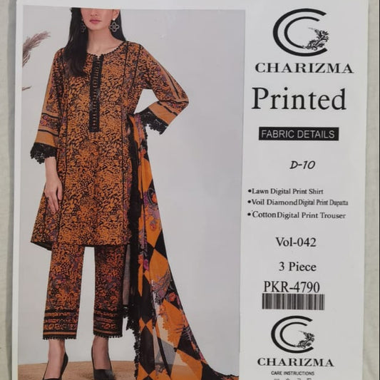 Lara Studio – Charizma Printed Collection Vol-042 D-10 | Lawn Digital Print Suit with Voil Diamond Dupatta – PKR 3699