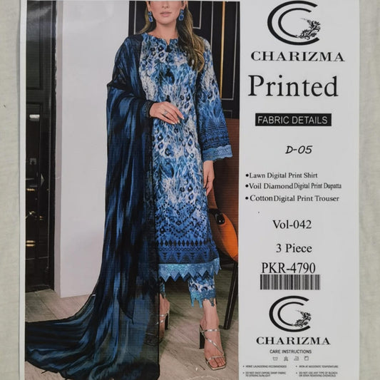 Lara Studio – Charizma Printed Vol-42 D-05 | 3-Piece Lawn Digital Print Suit with Voil Diamond Dupatta – PKR 3699
